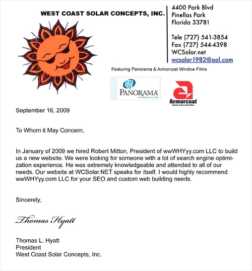 WestCoastSolarConceptsRecommendationLetter